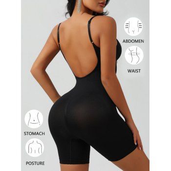 Solid Color Adjustable Strap Backless Shapewear Overall 