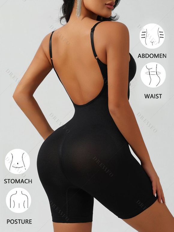 Body Amincissant à Bretelles Ajustables à Dos Nu en Couleur Solide - Noir S