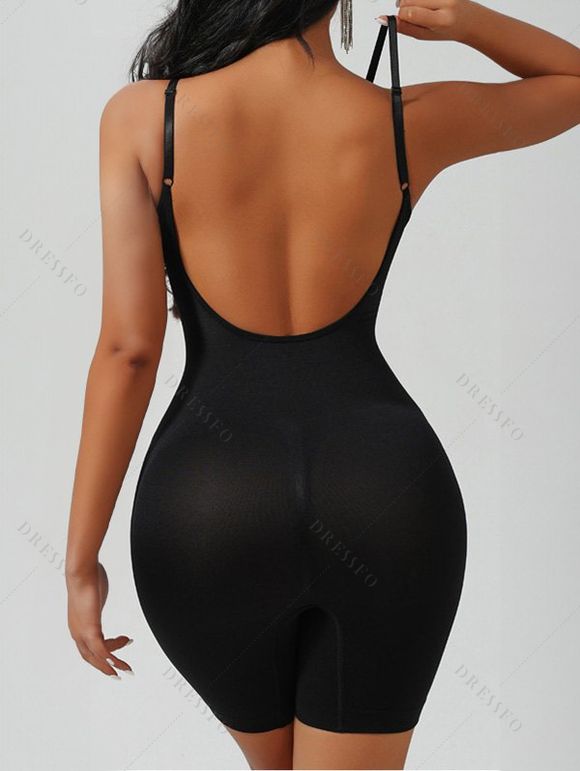 Body Amincissant à Bretelles Ajustables à Dos Nu en Couleur Solide - Noir S