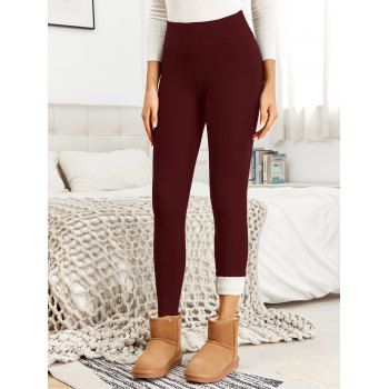 Solid Color Fleece-Lined Thermal Thickened Slim Fit Winter Leggings 