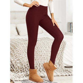 Solid Color Fleece-Lined Thermal Thickened Slim Fit Winter Leggings 