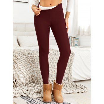 Solid Color Fleece-Lined Thermal Thickened Slim Fit Winter Leggings 