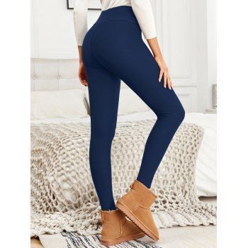 Solid Color Fleece-Lined Thermal Thickened Slim Fit Winter Leggings 