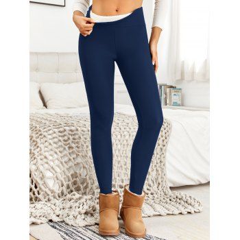 Solid Color Fleece-Lined Thermal Thickened Slim Fit Winter Leggings 