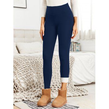Solid Color Fleece-Lined Thermal Thickened Slim Fit Winter Leggings 