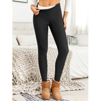 Solid Color Fleece-Lined Thermal Thickened Slim Fit Winter Leggings 