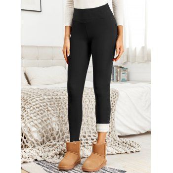 Solid Color Fleece-Lined Thermal Thickened Slim Fit Winter Leggings 