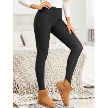 Solid Color Fleece-Lined Thermal Thickened Slim Fit Winter Leggings 