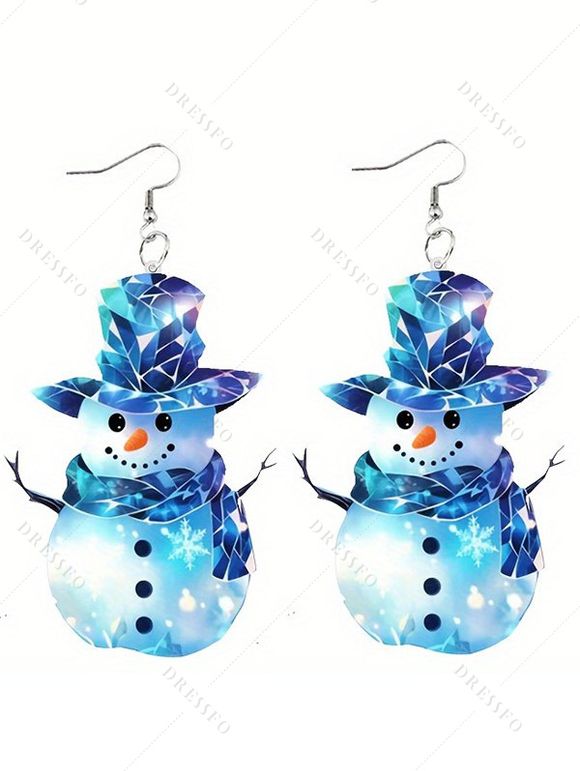 Christmas Tree Light Point Print Mini Dress And Faux Rhinestones Chunky Heels Ankle Boots Snowman Acrylic Drop Earrings Outfit - Bleu profond S | US 4