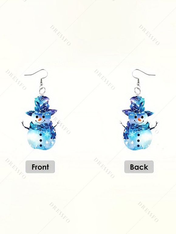 Christmas Tree Light Point Print Mini Dress And Faux Rhinestones Chunky Heels Ankle Boots Snowman Acrylic Drop Earrings Outfit - Bleu profond S | US 4