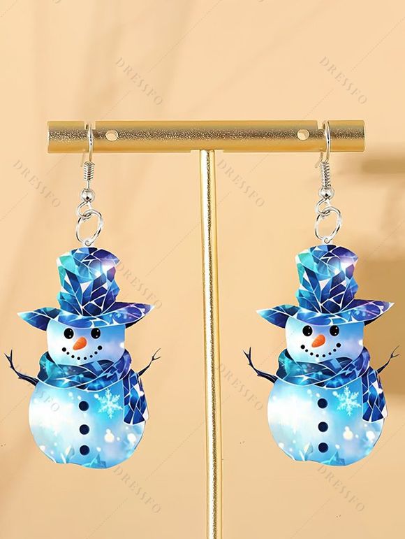 Christmas Ombre Snowflake Print Belted Midi Dress And Rhinestones Chunky Heels Ankle Boots Snowman Acrylic Drop Earrings Outfit - Bleu S | US 4