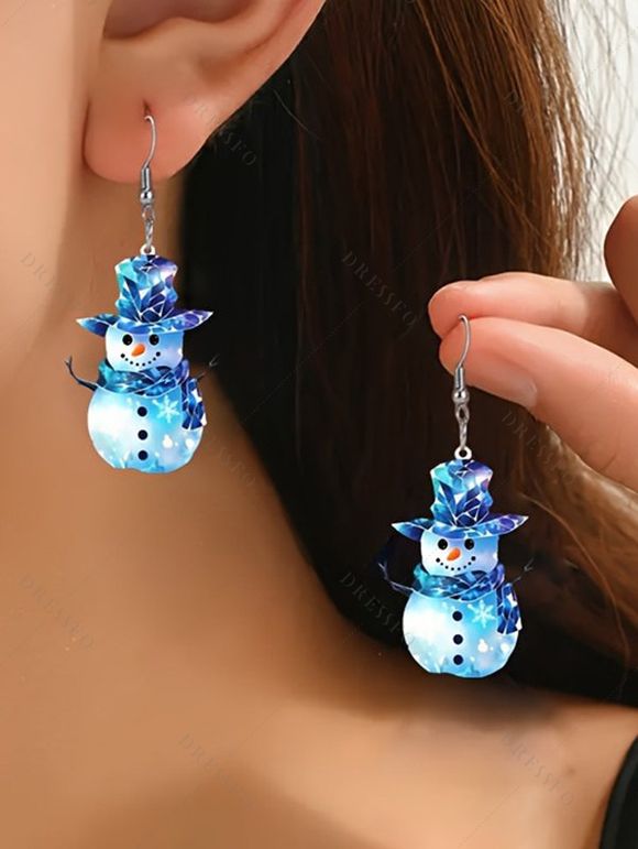 Christmas Ombre Snowflake Print Belted Midi Dress And Rhinestones Chunky Heels Ankle Boots Snowman Acrylic Drop Earrings Outfit - Bleu S | US 4