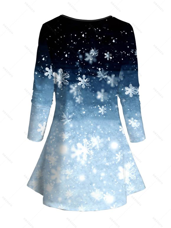Christmas Snowflake Galaxy Ombre Print V Neck T-shirt And Long Sleeve Shirt Snowman Drop Earrings Set Couple Outfit - Bleu S | US 4