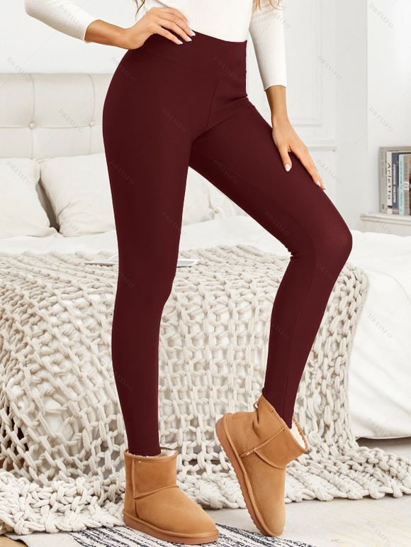 Legging D'Hiver Maigre Ajusté à Doublure en Laine - Rouge foncé S | US 4