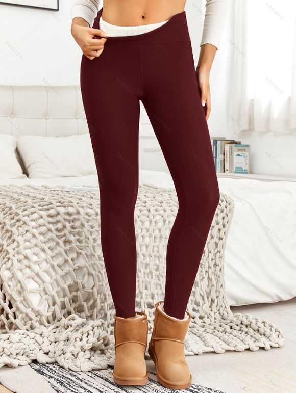 Legging D'Hiver Maigre Ajusté à Doublure en Laine - Rouge foncé S | US 4