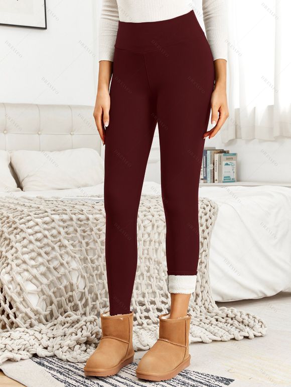 Legging D'Hiver Maigre Ajusté à Doublure en Laine - Rouge foncé S | US 4