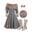 Convertible Neck Cinched Striped Flare A Line Dress And Mid-Calf Suede Zip Up Boots And Christmas Cap Drop Earrings Outfiit - multicolor S | US 4