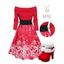 Christmas Off The Shoulder Snowflake Print Foldover Lace Up Mini Dress And Contrast Faux Fur High Heel Boots Elk Chain Necklace Earrings Outfit - Rouge S | US 4