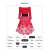 Christmas Off The Shoulder Snowflake Print Foldover Lace Up Mini Dress And Contrast Faux Fur High Heel Boots Elk Chain Necklace Earrings Outfit - Rouge S | US 4