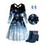 Christmas Ombre Snowflake Print Belted Midi Dress And Rhinestones Chunky Heels Ankle Boots Snowman Acrylic Drop Earrings Outfit - Bleu S | US 4