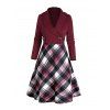 Twist Stripe Texture Shawl Collar Knit Top Plaid Spaghetti Strap Dress And Lace Up Over The Knee Boots Christmas Snowflake Drop Earrings Outfit - Rouge foncé S | US 4