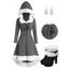 Lace Up Faux Fur Panel High Low Knit Hooded Dress And Warmth High Heel Boots Christmas Tree Drop Earrings Outfit - Gris S | US 4