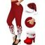 Christmas Contrast Snowflake Print Leggings And Suede Faux Fur High Heel Boots Sequined Cap Outfit - Rouge foncé S | US 4