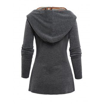 Tribal Print Patchwork Buckle Close Long Sleeve Hooded Knit  Top 