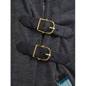 Tribal Print Patchwork Buckle Close Long Sleeve Hooded Knit  Top 