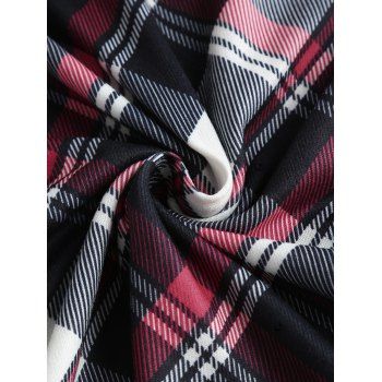 Twist Stripe Textures Solid Color Shawl Collar Knit Crop Top And Plaid Print Spaghetti Strap Mini Dress Set 
