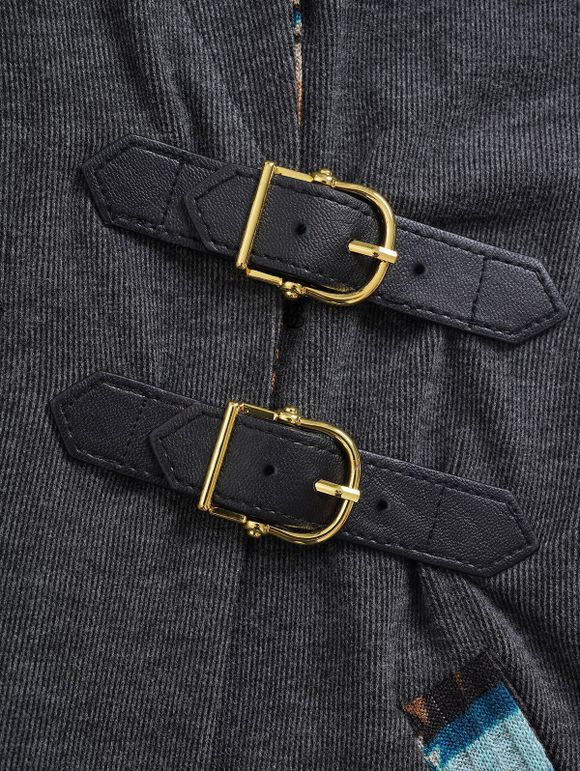 Haut à Capuche en Tricot Imprimé Jointif Tribal avec Boucle à Manches Longues - Gris L | US 8-10