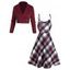 Ensemble de Haut Court à Bretelle Fine Tordu Imprimé à Carreaux et de Mini Robe - Rouge foncé XXL | US 14