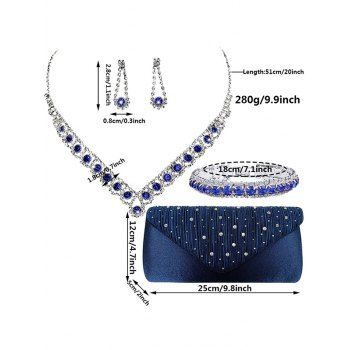 Zircon Necklace Earrings Bracelet Satin Rhinestone Clutch Evening Bag Four-Piece Set