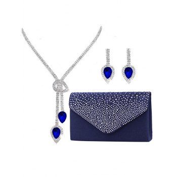 Tassel Earrings Teardrop Necklace Satin Rhinestone Evening Bag Three-Piece Set