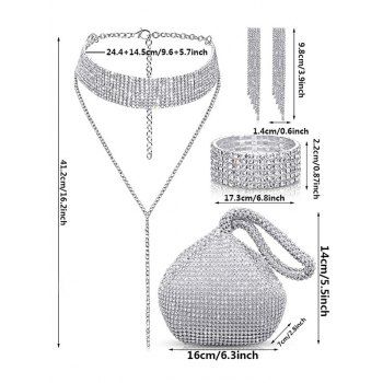 Rhinestone Evening Bag Set Full Crystal Clutch Tassel Bracelet Earrings Choker Necklace Four-Piece Jewelry Set