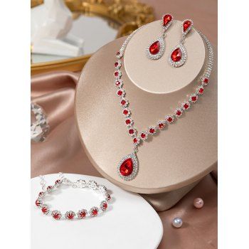 Gemstone Water Drop Necklace Earrings Bracelet Bag Evening Clutch Four-Piece Set