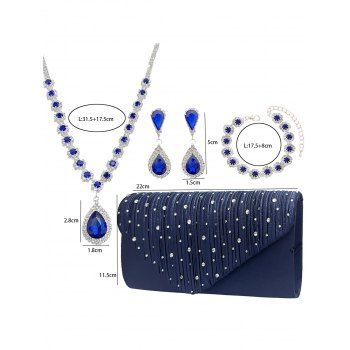 Gemstone Water Drop Necklace Earrings Bracelet Bag Evening Clutch Four-Piece Set