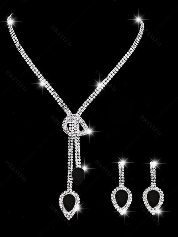 Ensemble de Boucles D'Oreilles et de Collier Goutte de Larme à Frange en Satin Trois Pièces - Noir 