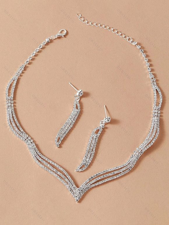 Ensemble de Collier et de Boucles D'Oreilles à Cinq Pièces, Bague en Cuir PU - Argent 