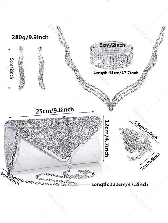 Ensemble de Collier et de Boucles D'Oreilles à Cinq Pièces, Bague en Cuir PU - Argent 