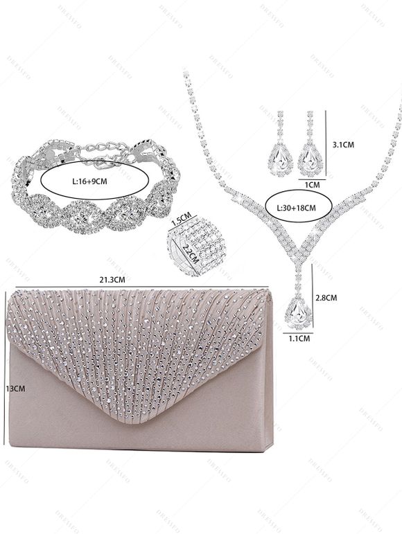 Parure de Bracelet Bague et Boucles D'Oreilles à Cinq Pièces avec Strass - Champagne 