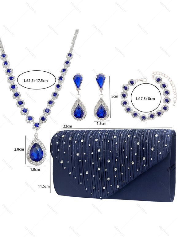 Ensemble de Boucles D'Oreilles et de Bracelet Goutte D'Eau en Gemme Quatre Pièces - Bleu 