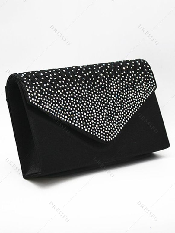 Sac à Main Pochette de Soirée Carré Elégant avec Strass - Noir 