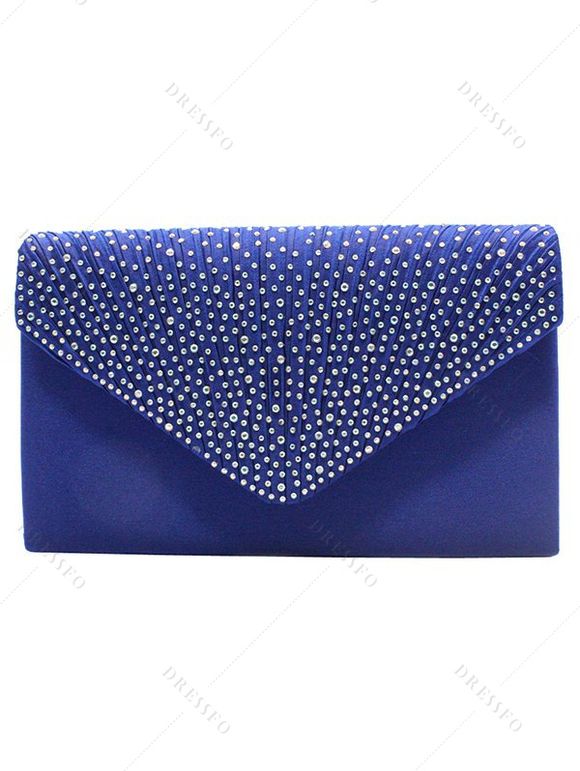 Sac à Main Pochette de Soirée Carré Elégant avec Strass - Bleu 