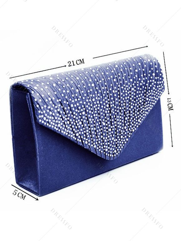 Sac à Main Pochette de Soirée Carré Elégant avec Strass - Bleu 