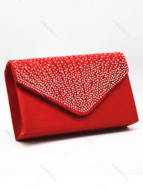 Sac à Main Pochette de Soirée Carré Elégant avec Strass - Rouge 