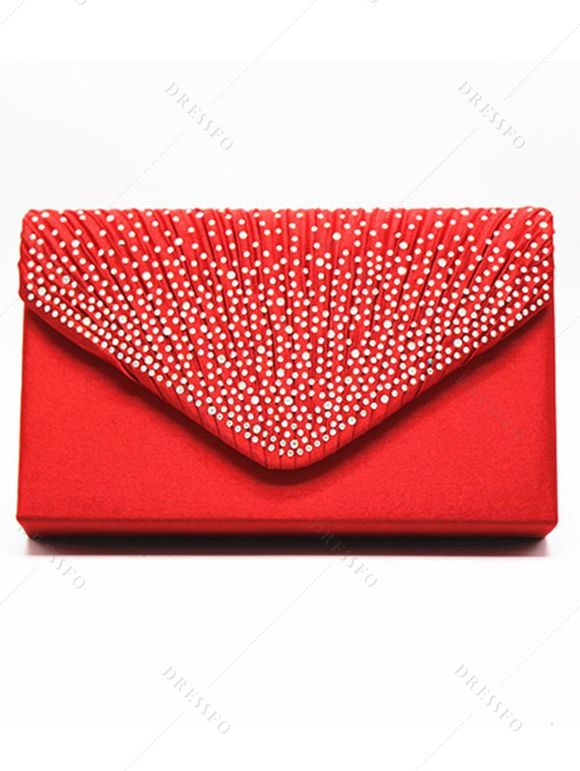 Sac à Main Pochette de Soirée Carré Elégant avec Strass - Rouge 