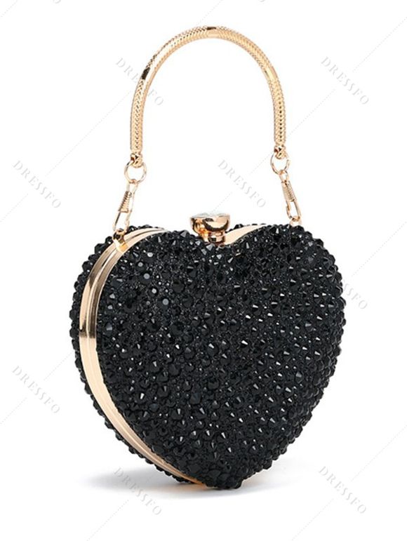 Sac à Bandoulière de Soirée Elégant à Bandoulière en Forme de Cœur en Acrylique avec Strass - Noir 