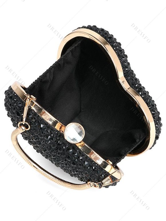 Sac à Bandoulière de Soirée Elégant à Bandoulière en Forme de Cœur en Acrylique avec Strass - Noir 