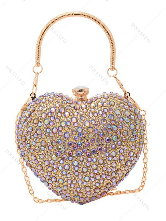 Sac à Bandoulière de Soirée Elégant à Bandoulière en Forme de Cœur en Acrylique avec Strass - d'or 